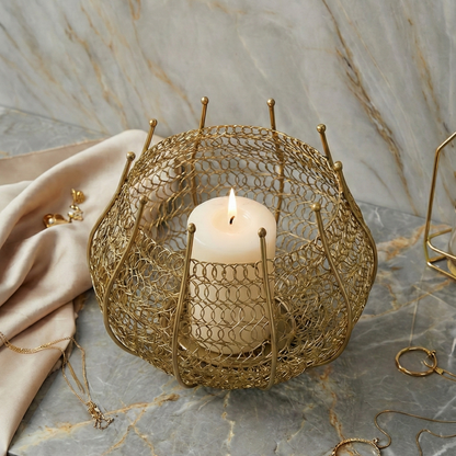 Stylish Gold Candle Holder, Round -FUSION