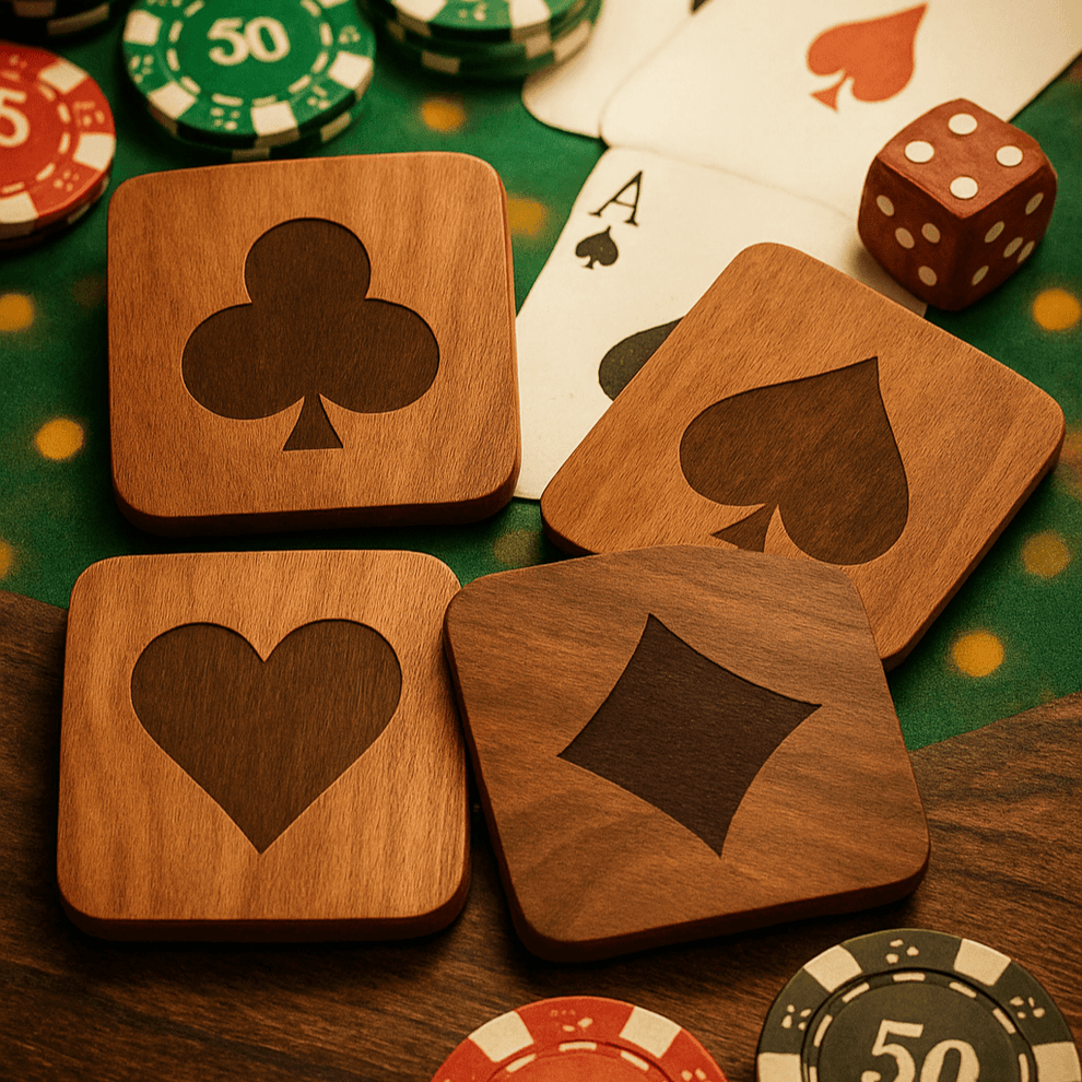 Wooden Coasters Set of 4 | Playing Card Suit Design