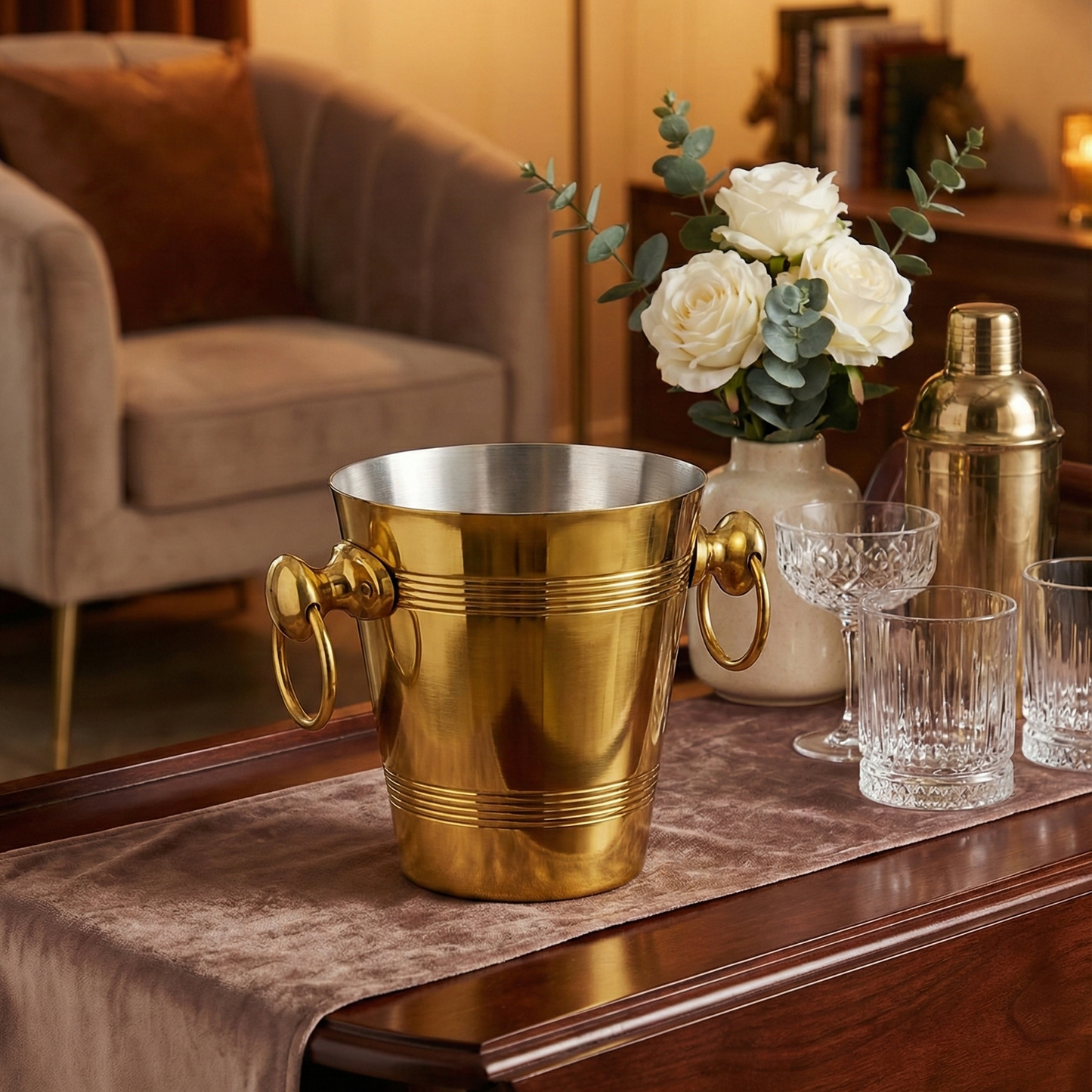 Handmade Aluminium Ice Bucket 1 LTR - Golden