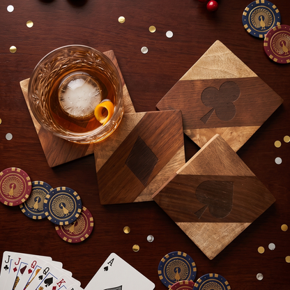 Wooden Coasters Set of 4 | Playing Card Suit Design -ETCH-S