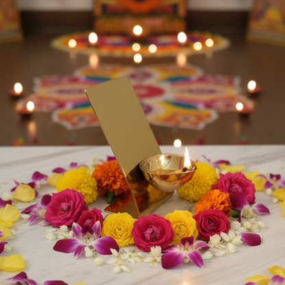 Premium Stainless Steel Puja Deepak with Golden PVD Polish