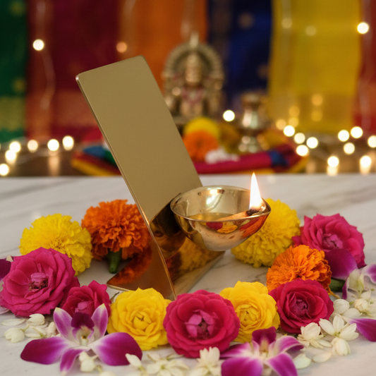 Premium Stainless Steel Puja Deepak with Golden PVD Polish