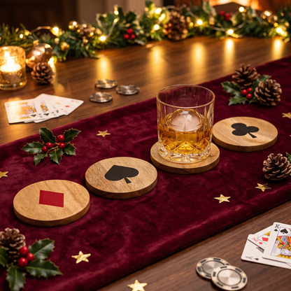 Round Wooden Coasters Set of 4 | Playing Card Suit Design -PR