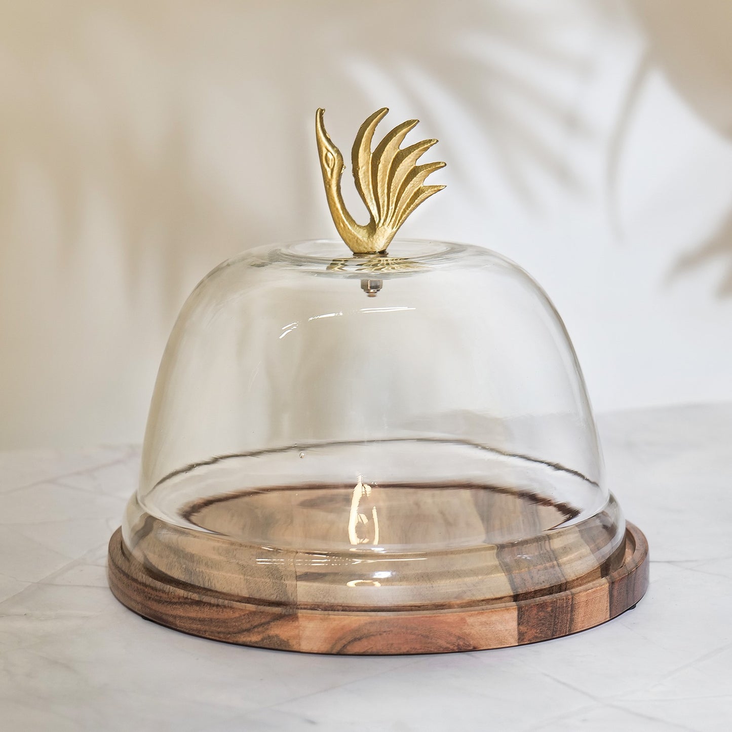 Wooden Cake Stand with Glass Dome - 8" SW