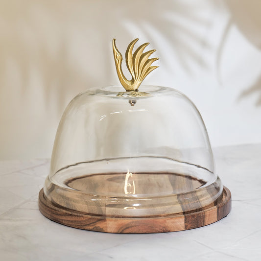 Wooden Cake Stand with Glass Dome - 8" SW