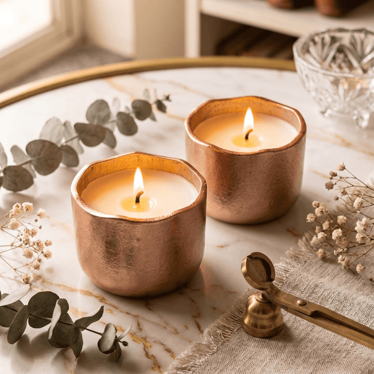 Aluminium Jar Candles, Set of 2 Rosegold Metal Candles