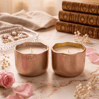 Aluminium Jar Candles, Set of 2 Rosegold Metal Candles