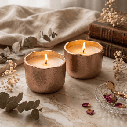 Aluminium Jar Candles, Set of 2 Rosegold Metal Candles