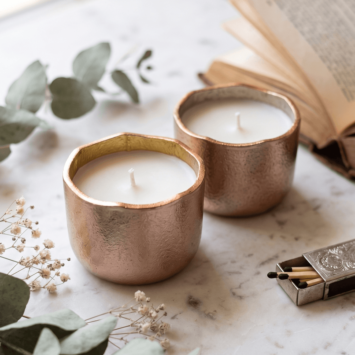 Aluminium Jar Candles, Set of 2 Rosegold Metal Candles