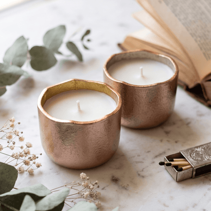 Aluminium Jar Candles, Set of 2 Rosegold Metal Candles