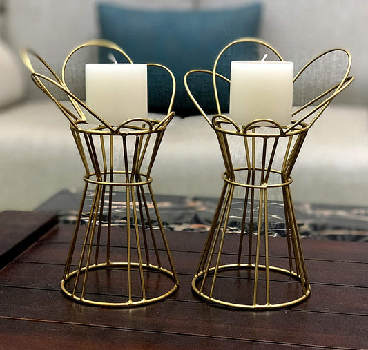 Stylish Gold Candle Holder for Decor - Crown - S/2