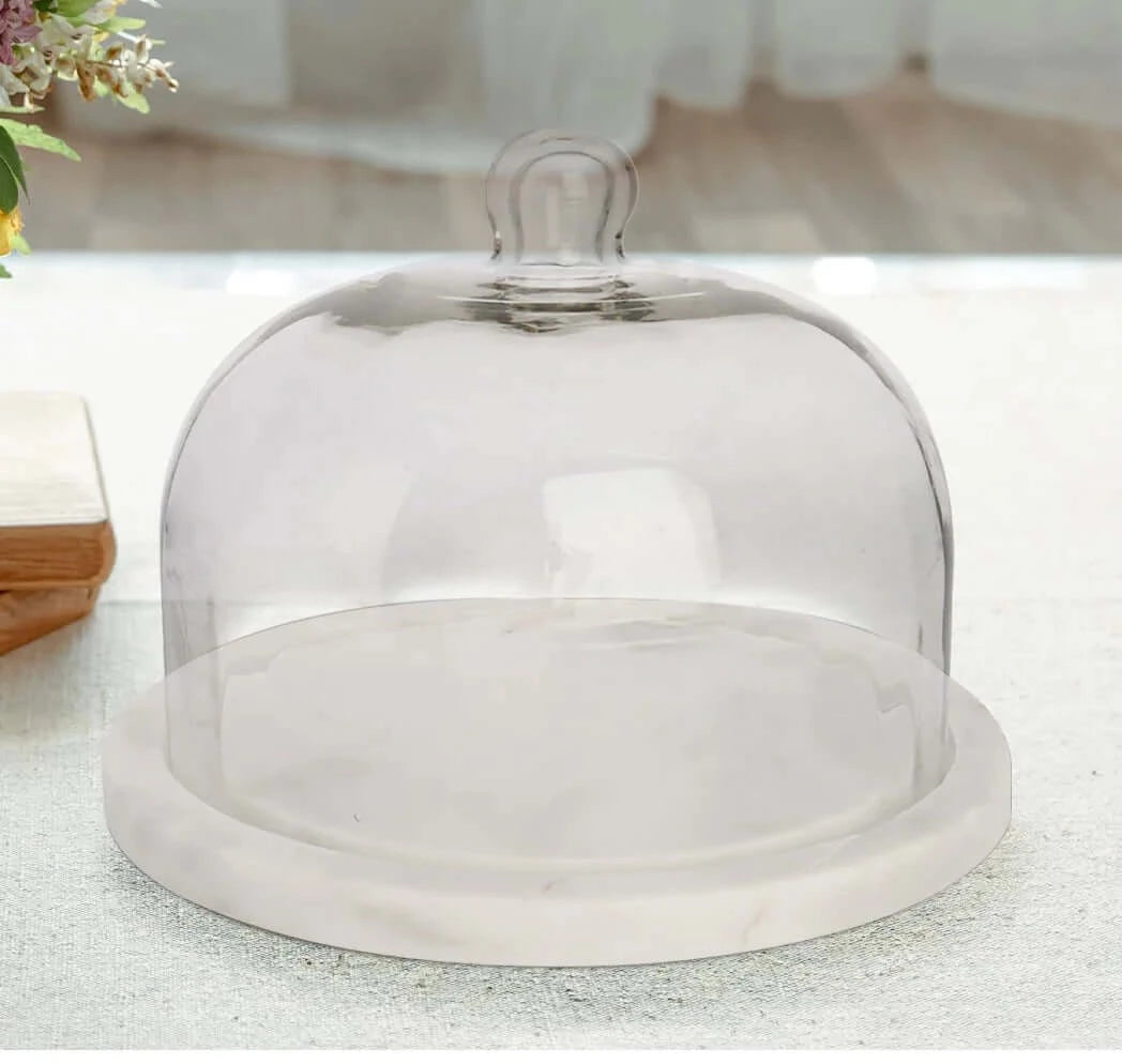 Marble Cake plate with Cloche/Dome - 7.5 inch