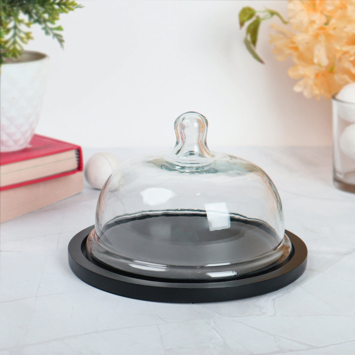 Wooden Cake Stand with Cloche/Dome