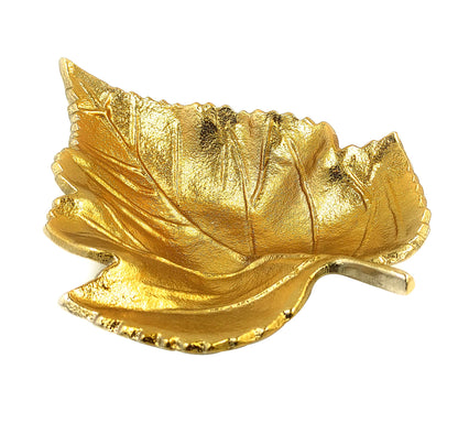 Maple Leaf Aluminium Metal Platter in Golden Finish - Small