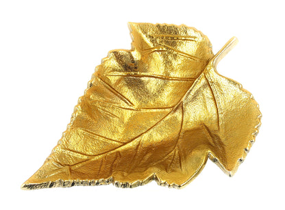 Maple Leaf Aluminium Metal Platter in Golden Finish - Small