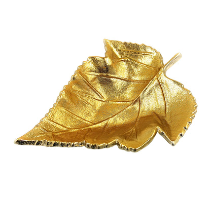 Maple Leaf Aluminium Metal Platter in Golden Finish - Small