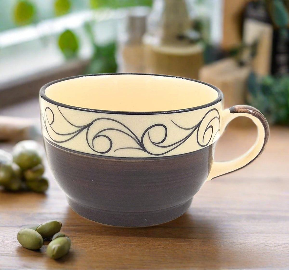 Ceramic Soup/Milk/Coffee Mug Cup (Brown and White)