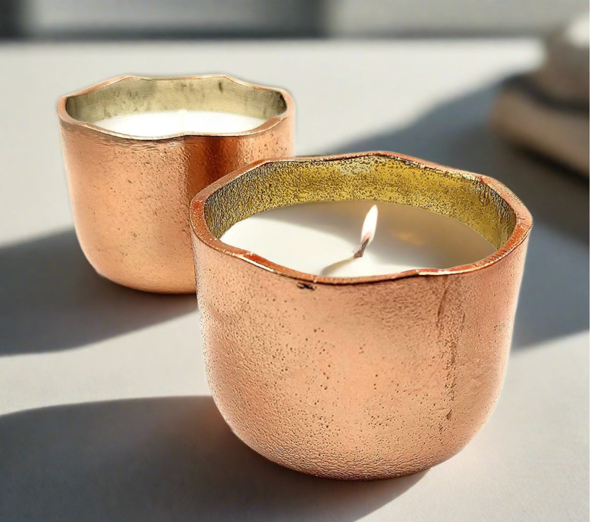 Aluminium Jar Candles, Set of 2 Rosegold Metal Candles