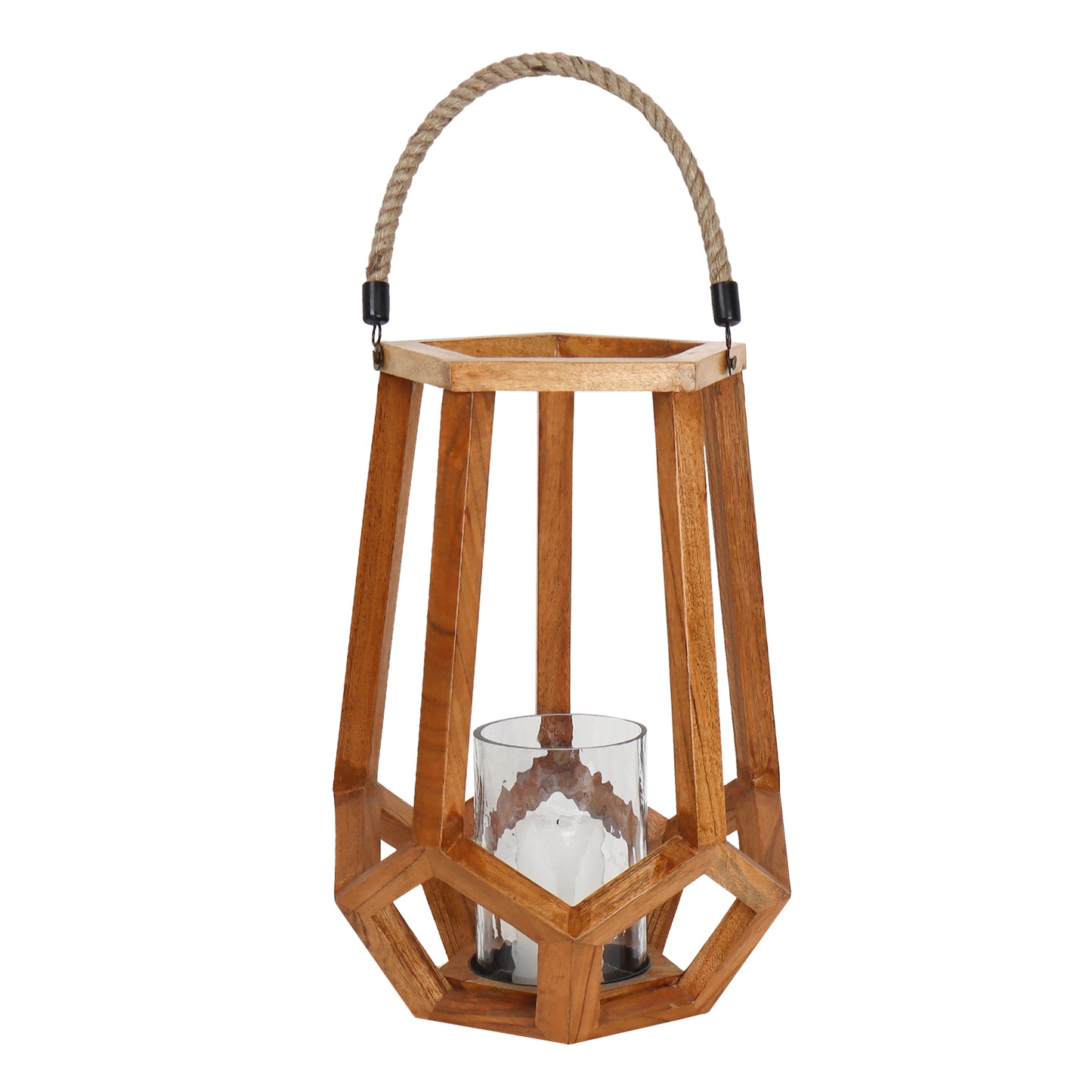 Wooden Lantern with Rope - W