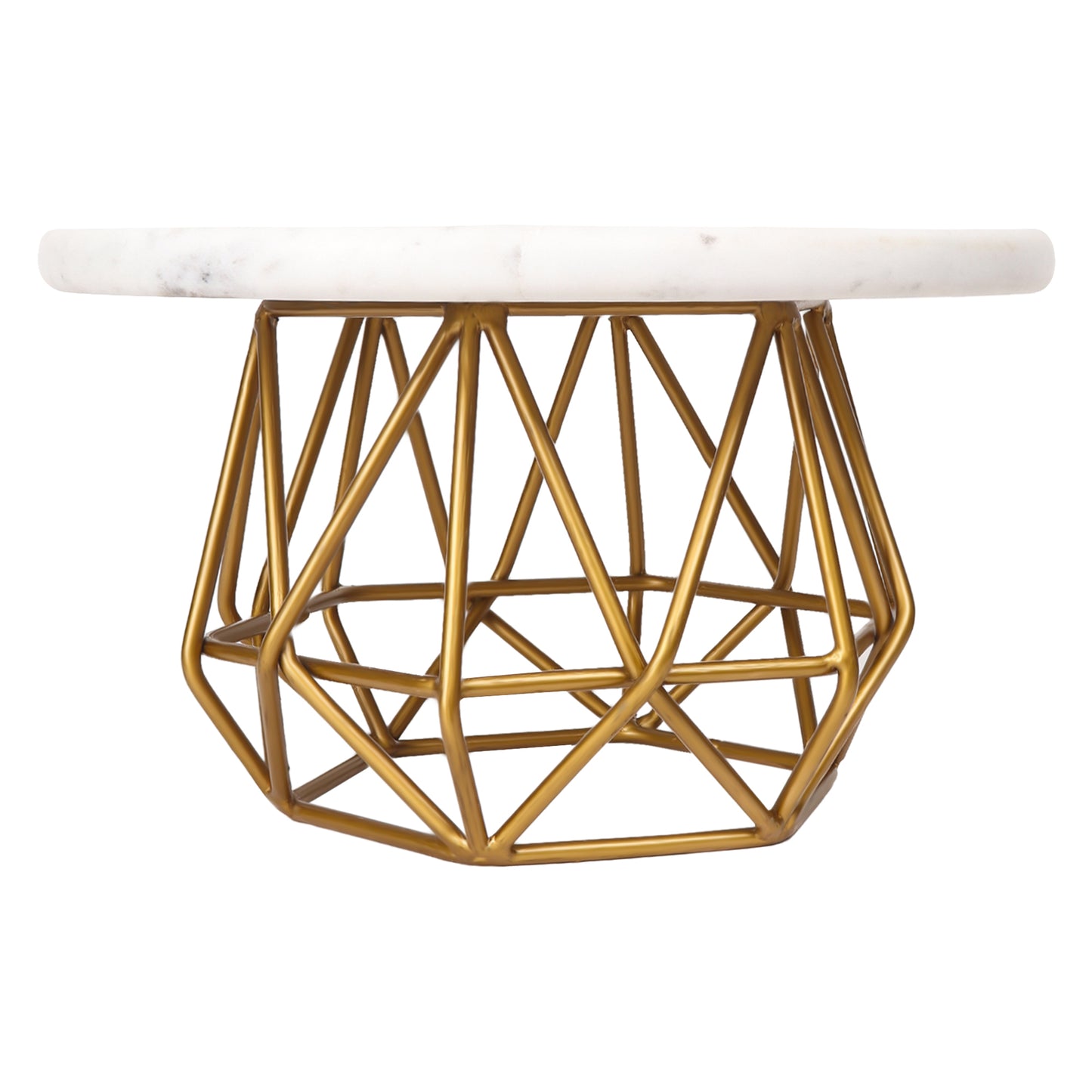 Cake Stand with Gold Finish Metal Base White Marble Top with Cake Cutlery