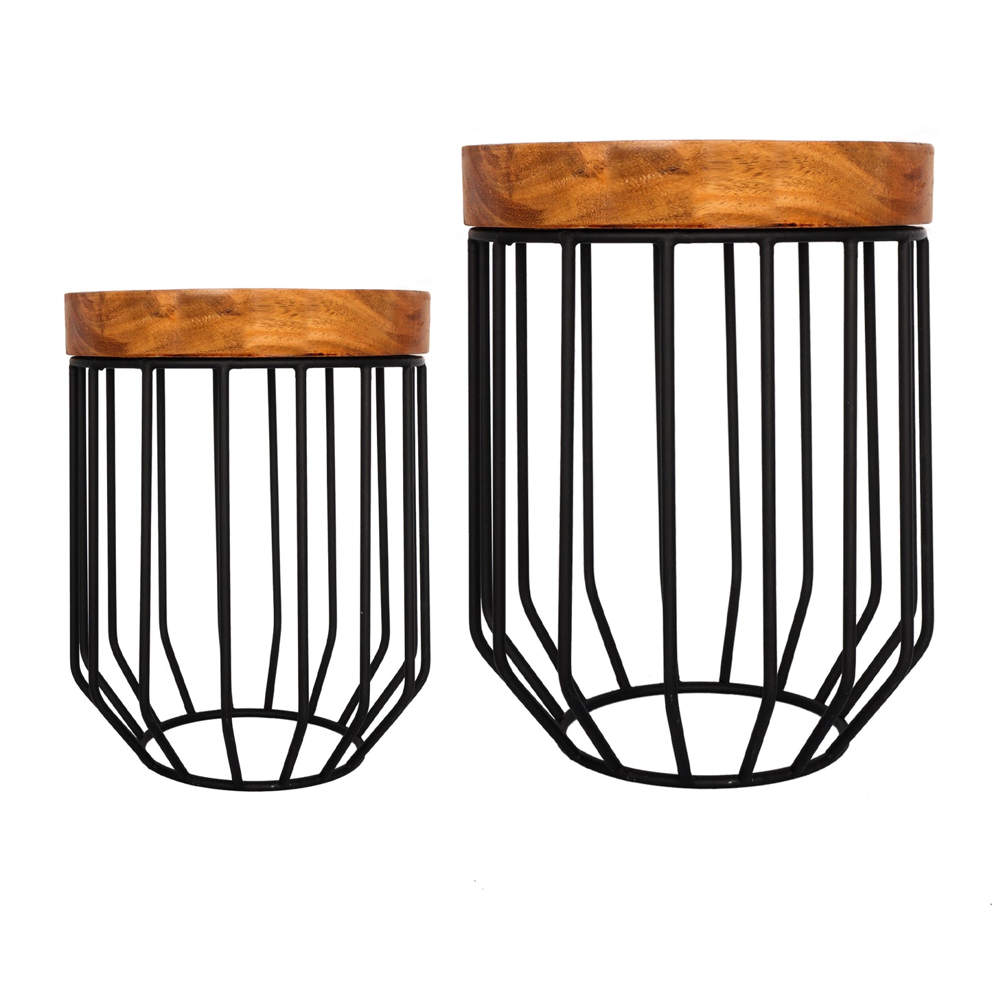 Wood and Metal Wire Round Display Riser Stands - Set of 2