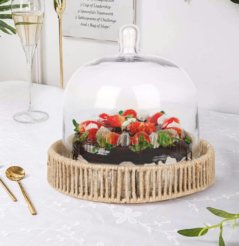 Rustic Wood Cake Stand with Cloche - 7 inch RP