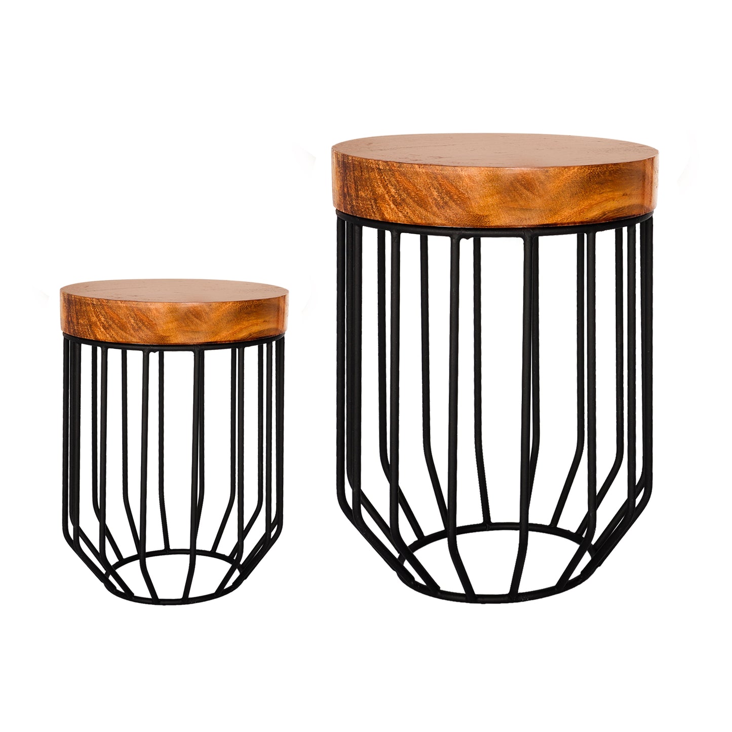 Wood and Metal Wire Round Display Riser Stands - Set of 2
