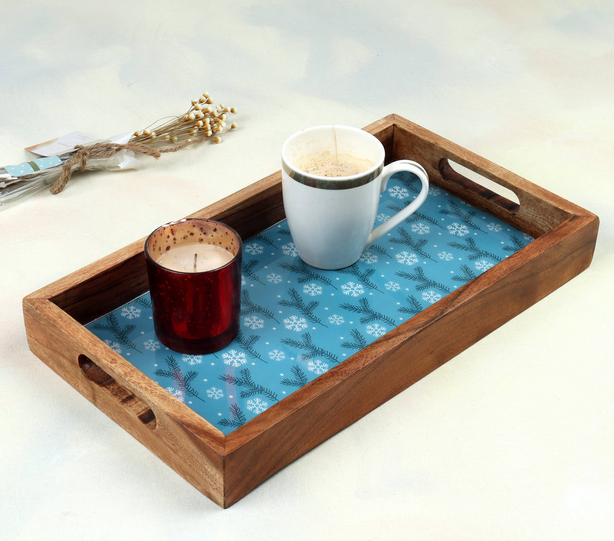 Wooden Tray with Enamel, Multicoloured Tray - 16 x 9 inch BL