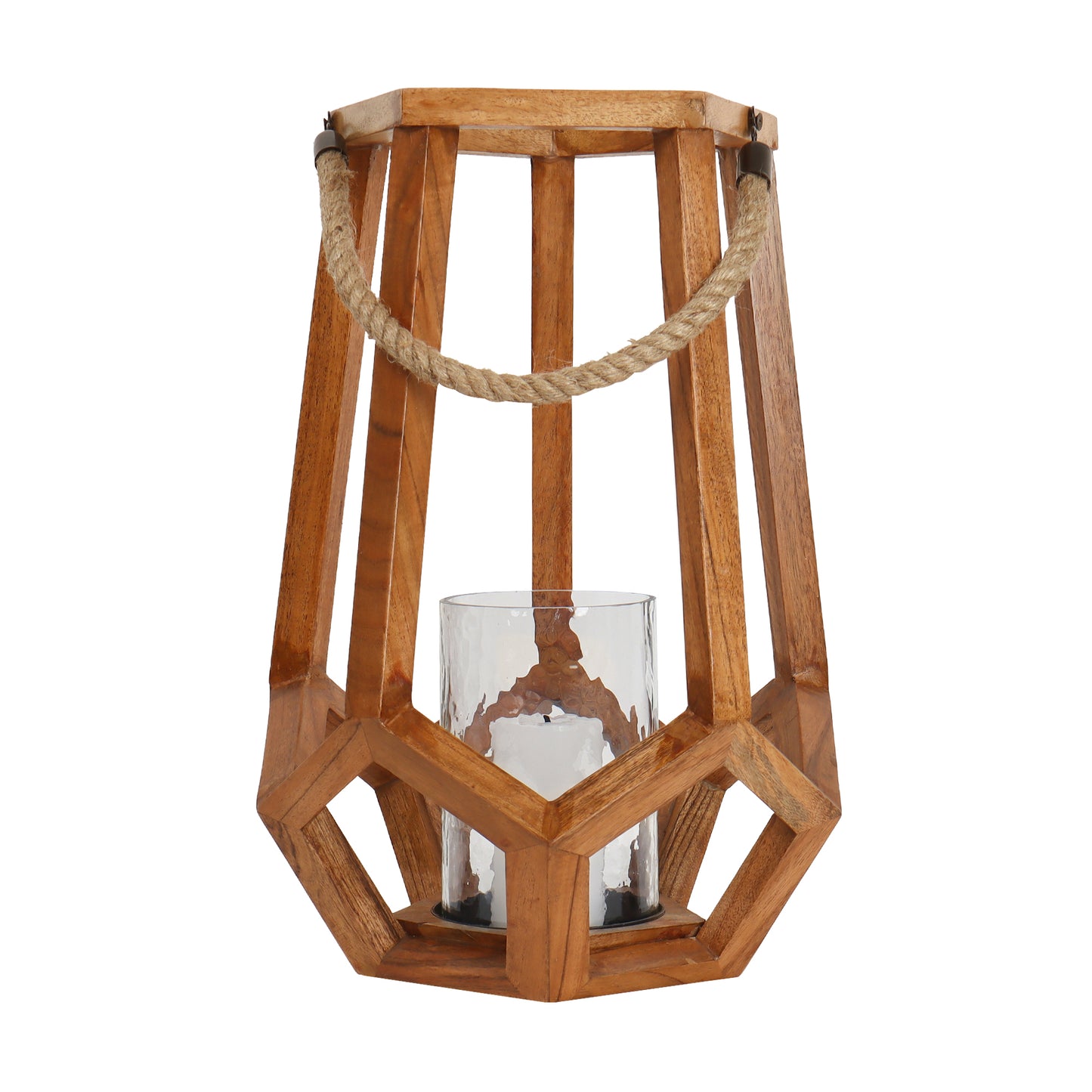 Wooden Lantern with Rope - W