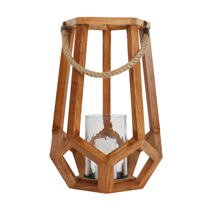 Wooden Lantern with Rope - W