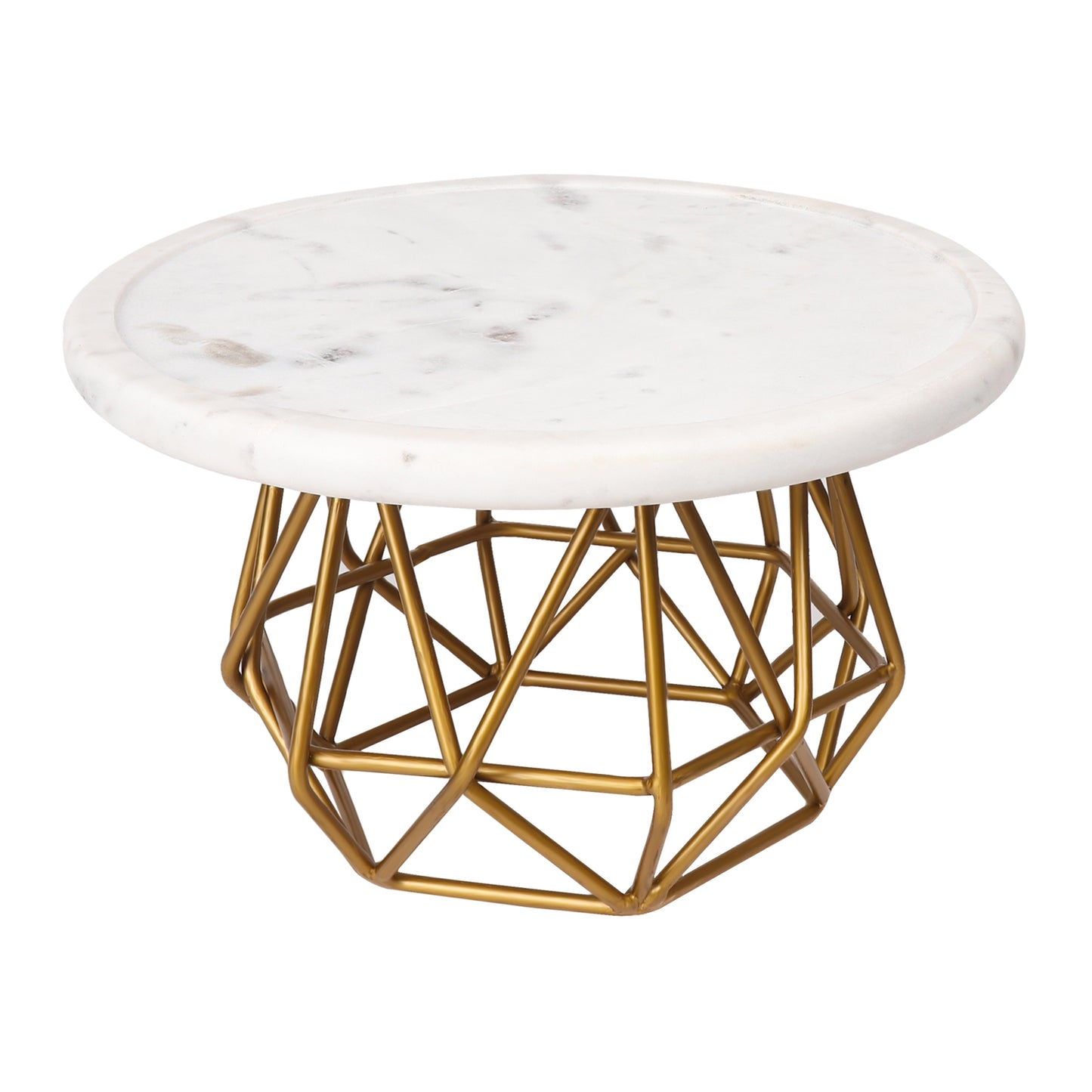 Cake Stand with Gold Finish Metal Base White Marble Top with Cake Cutlery