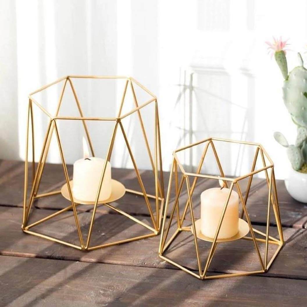 Gold Candle Holder for Decor Set of 2 - GEO