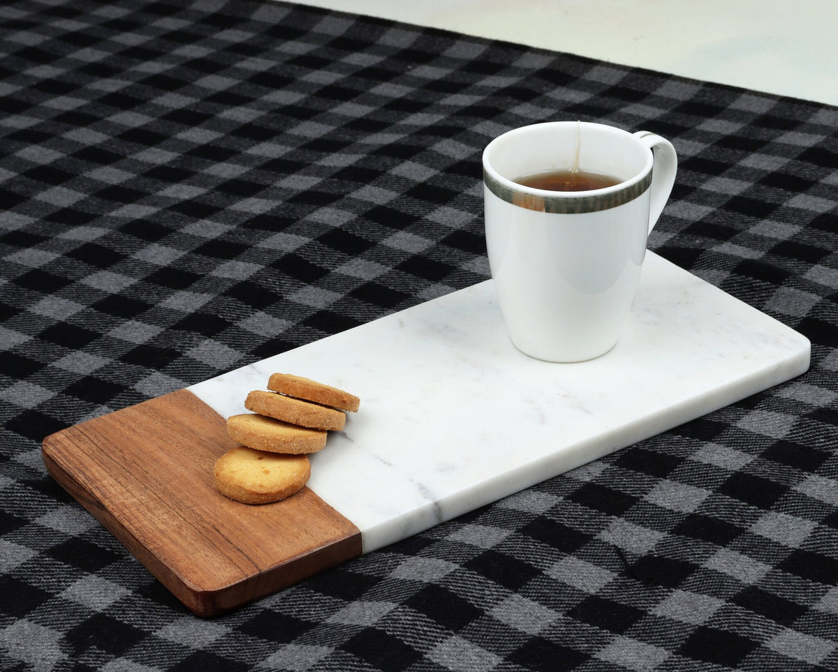 Marble and Wooden Serving Platter - 14x6"