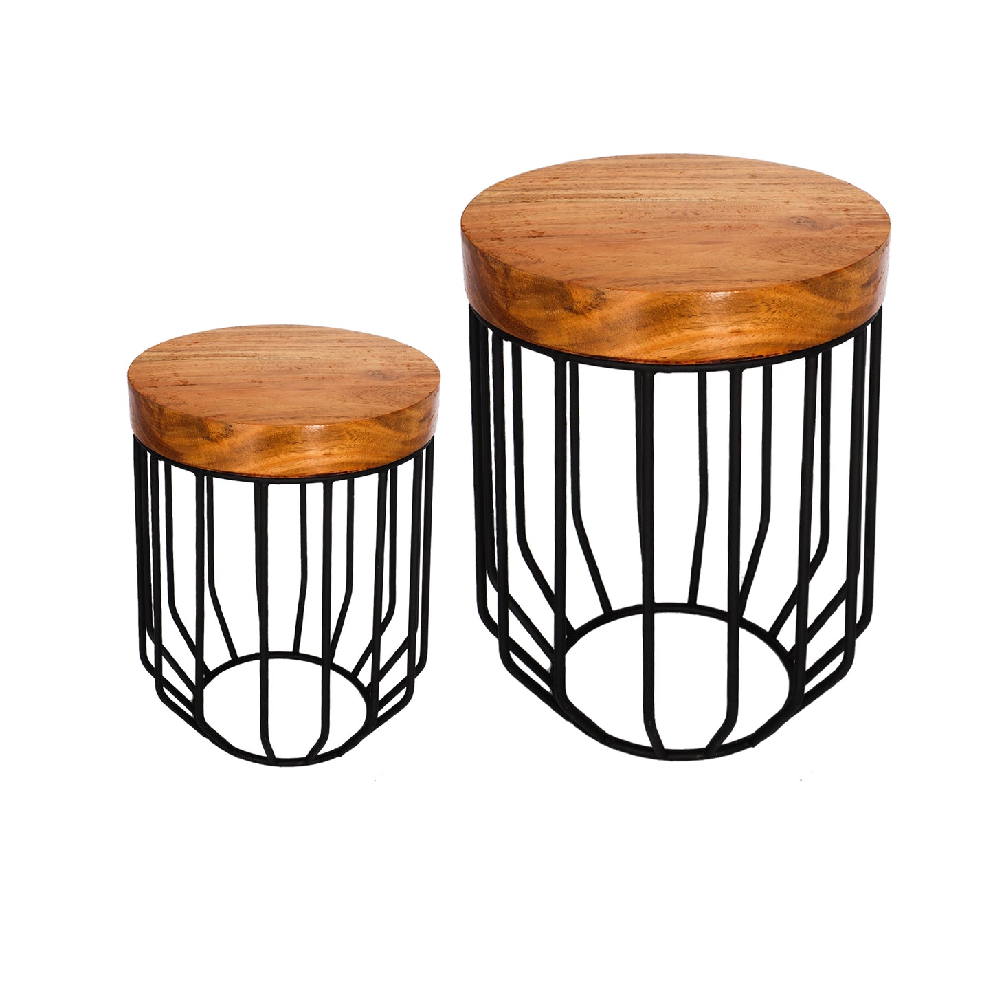 Wood and Metal Wire Round Display Riser Stands - Set of 2