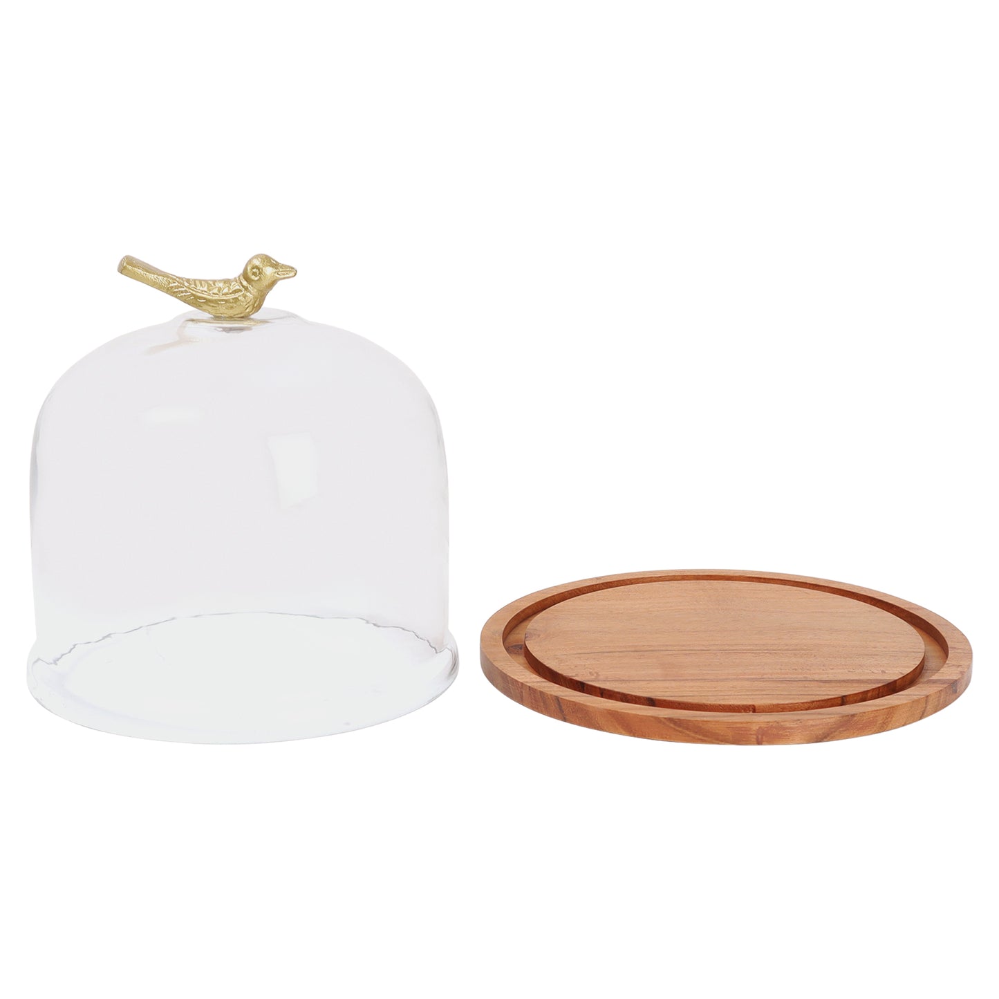 Wooden cake stand with cloche - Bird - 7.25 inch