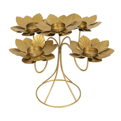 Golden metal lotus bed tealight holder
