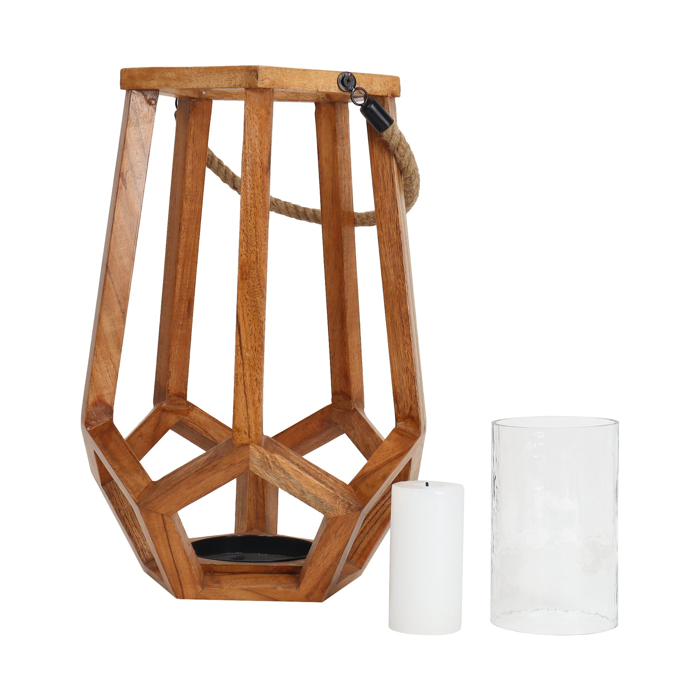 Wooden Lantern with Rope - W