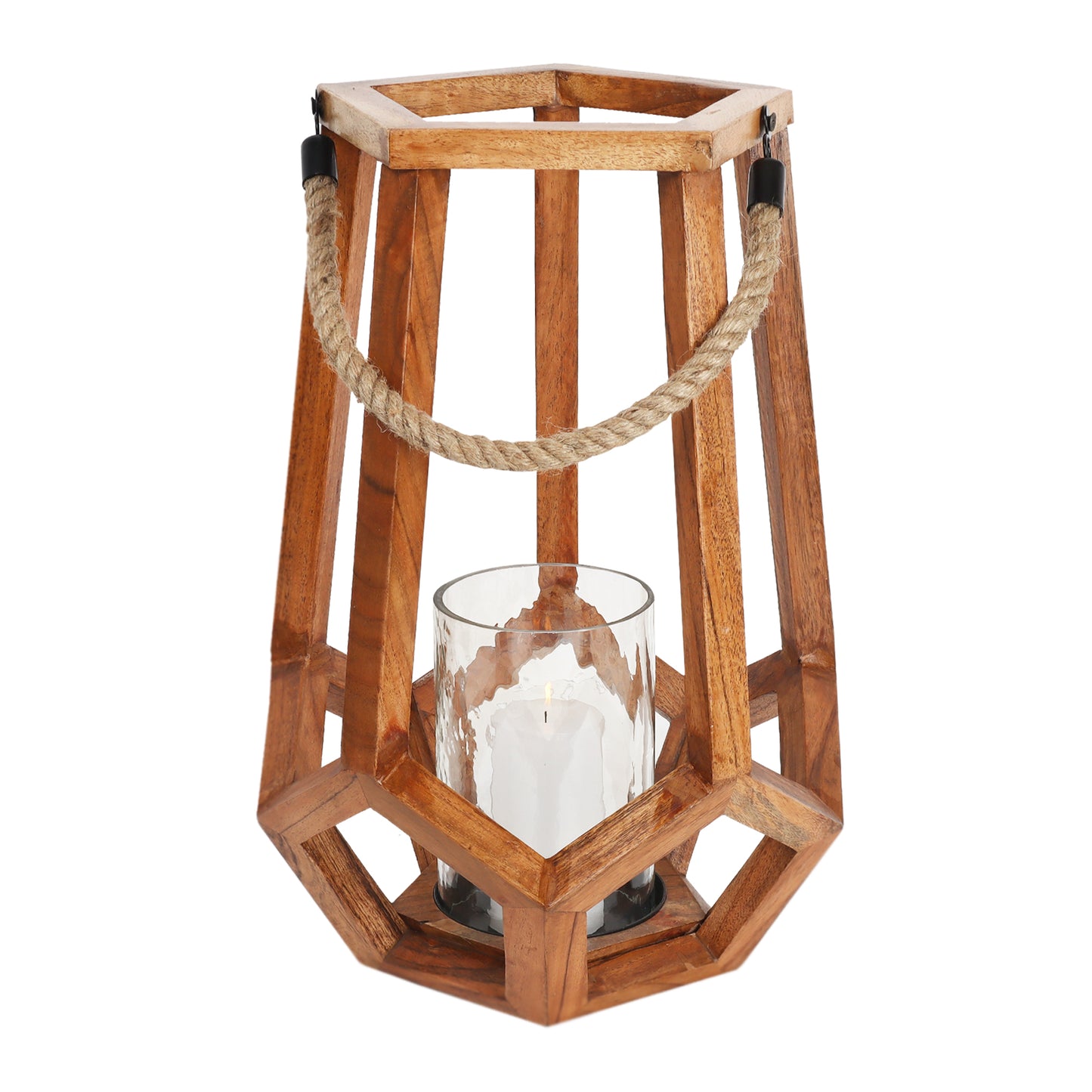 Wooden Lantern with Rope - W