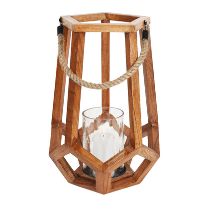 Wooden Lantern with Rope - W