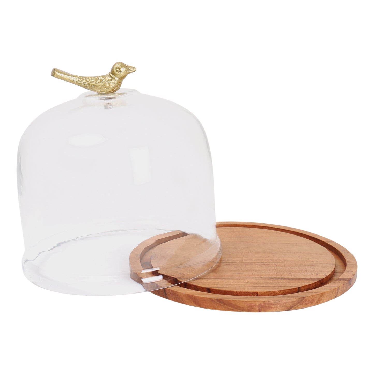 Wooden cake stand with cloche - Bird - 7.25 inch