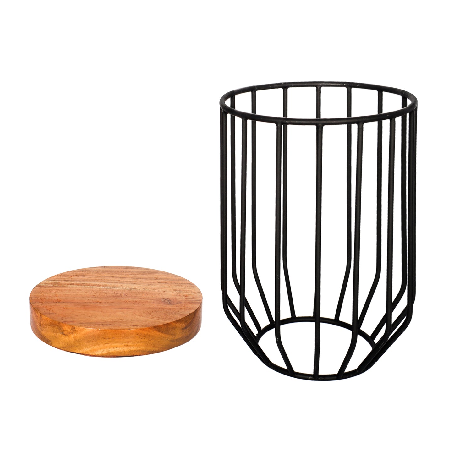 Wood and Metal Wire Round Display Riser Stands - Set of 2