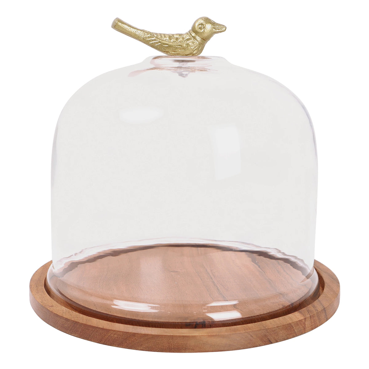 Wooden cake stand with cloche - Bird - 7.25 inch