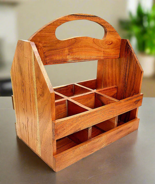 Wooden 6 Pack Carrier, Caddy, Ketchup Stand, Bottle Holder