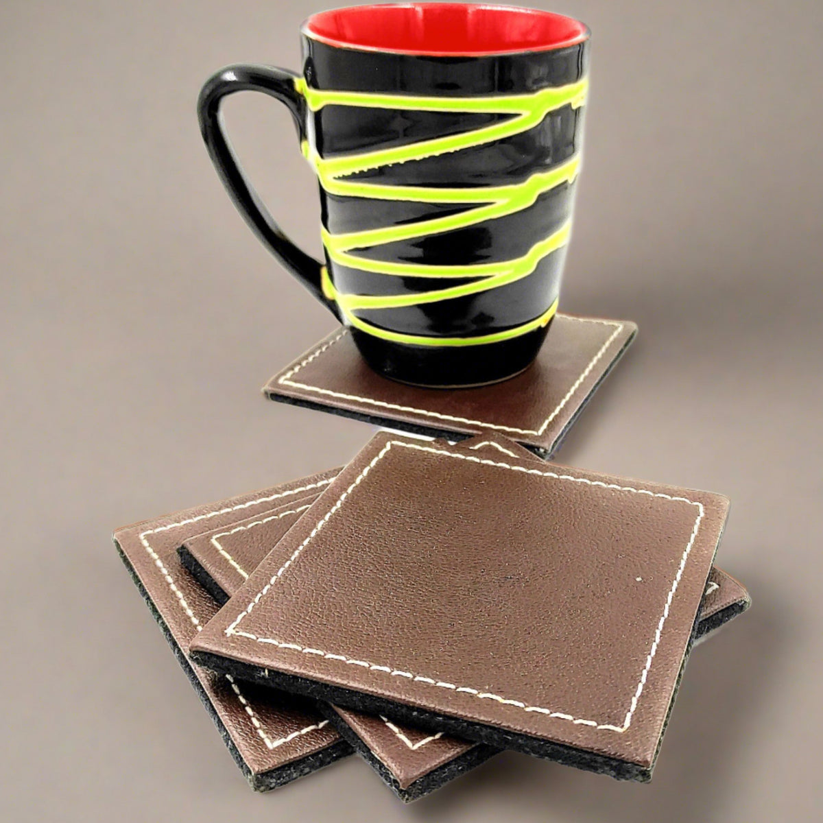 Leatherette Coaster Set Pack of 4 (Brown)