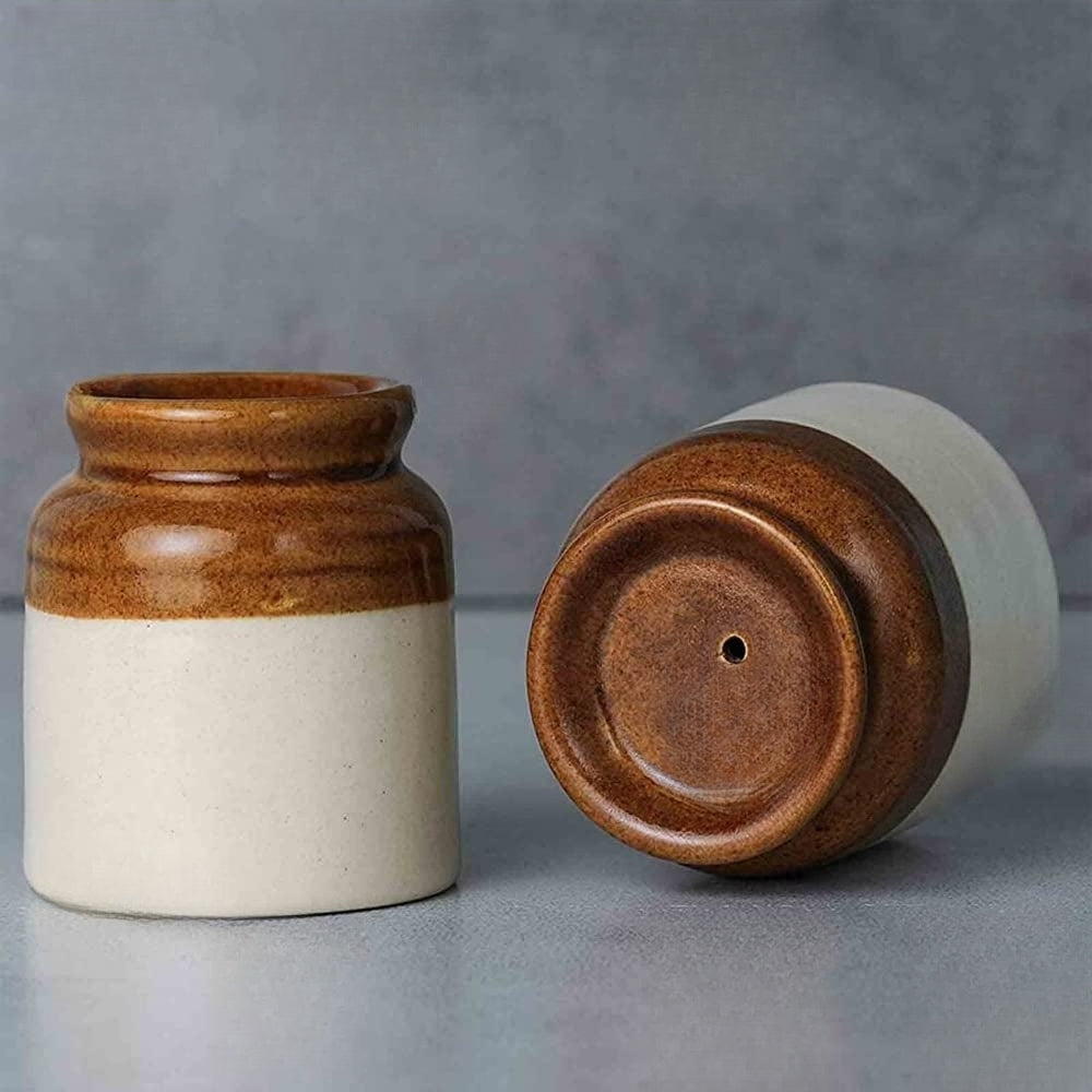 Classic Stoneware Salt Pepper Dispenser, 2-Pieces