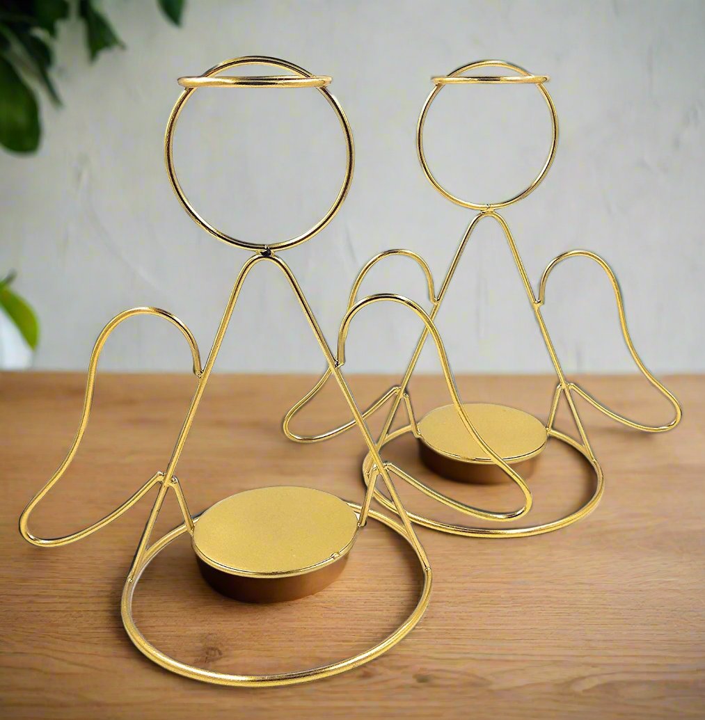 Golden Candle Holder for Table , Fairy candle stand- S/2