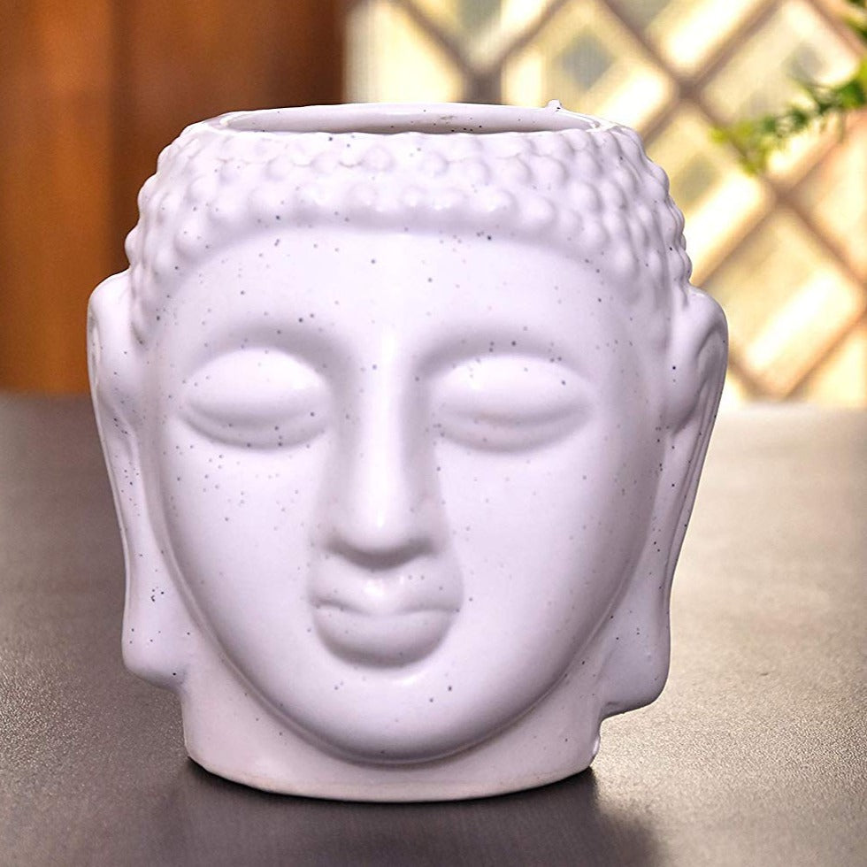 Ceramic Pot, White, 4 x 4 x 5.5 inch - Buddha