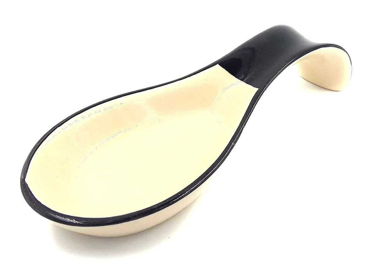 Ceramic Spoon Rest Hand Painted in Black