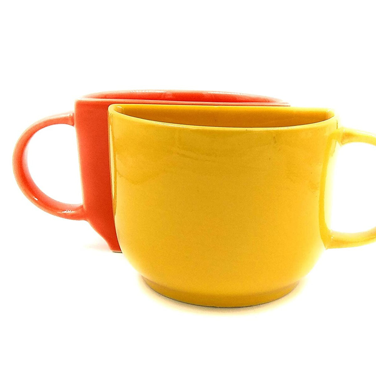 Unique Ceramic Coffee Mugs Cum Half Tea Cups (Set Of 2, Orange/Yellow)