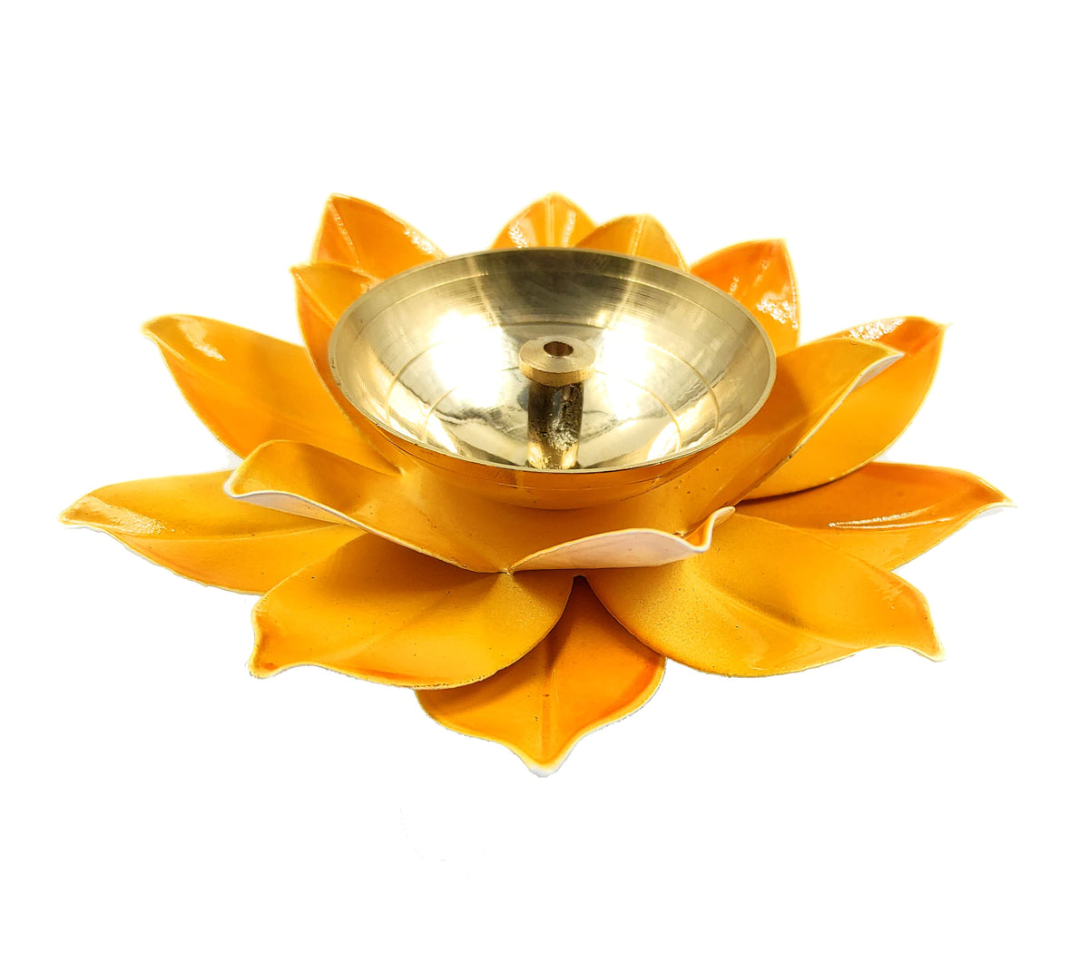 Brass Lotus Kuber Diya Puja Oil Lamp Deepak With Enamel For Home -YLW